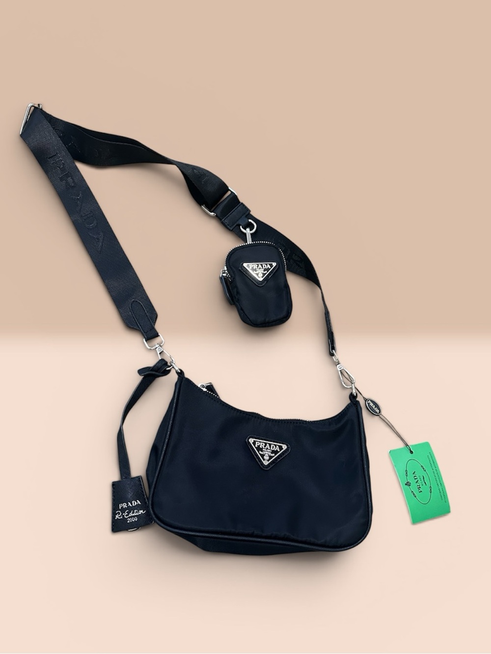 Black Nylon Crossbody with Detachable Mini Pouch